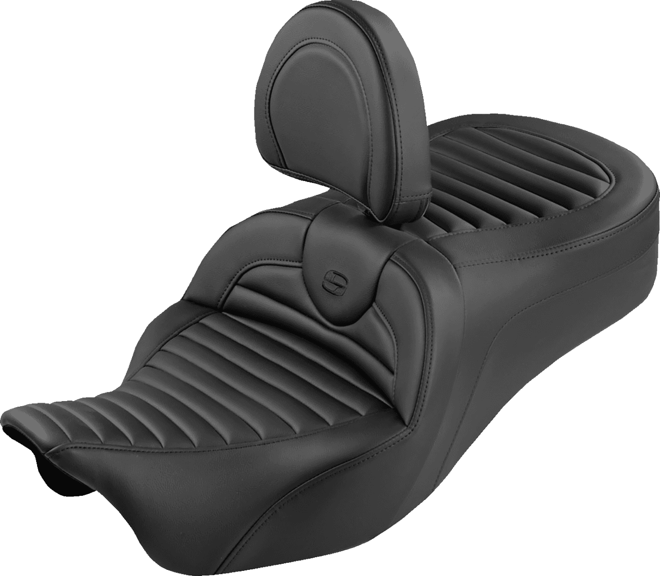 SADDLEMEN 0801-2367 Roadsofa™ King Seat - With Backrest - Tuck-n-Roll - Black Stitch - FLH/FLT '08-'25