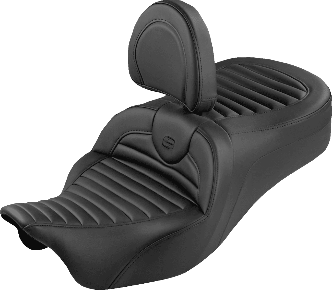 SADDLEMEN 0801-2367 Roadsofa™ King Seat - With Backrest - Tuck-n-Roll - Black Stitch - FLH/FLT '08-'25