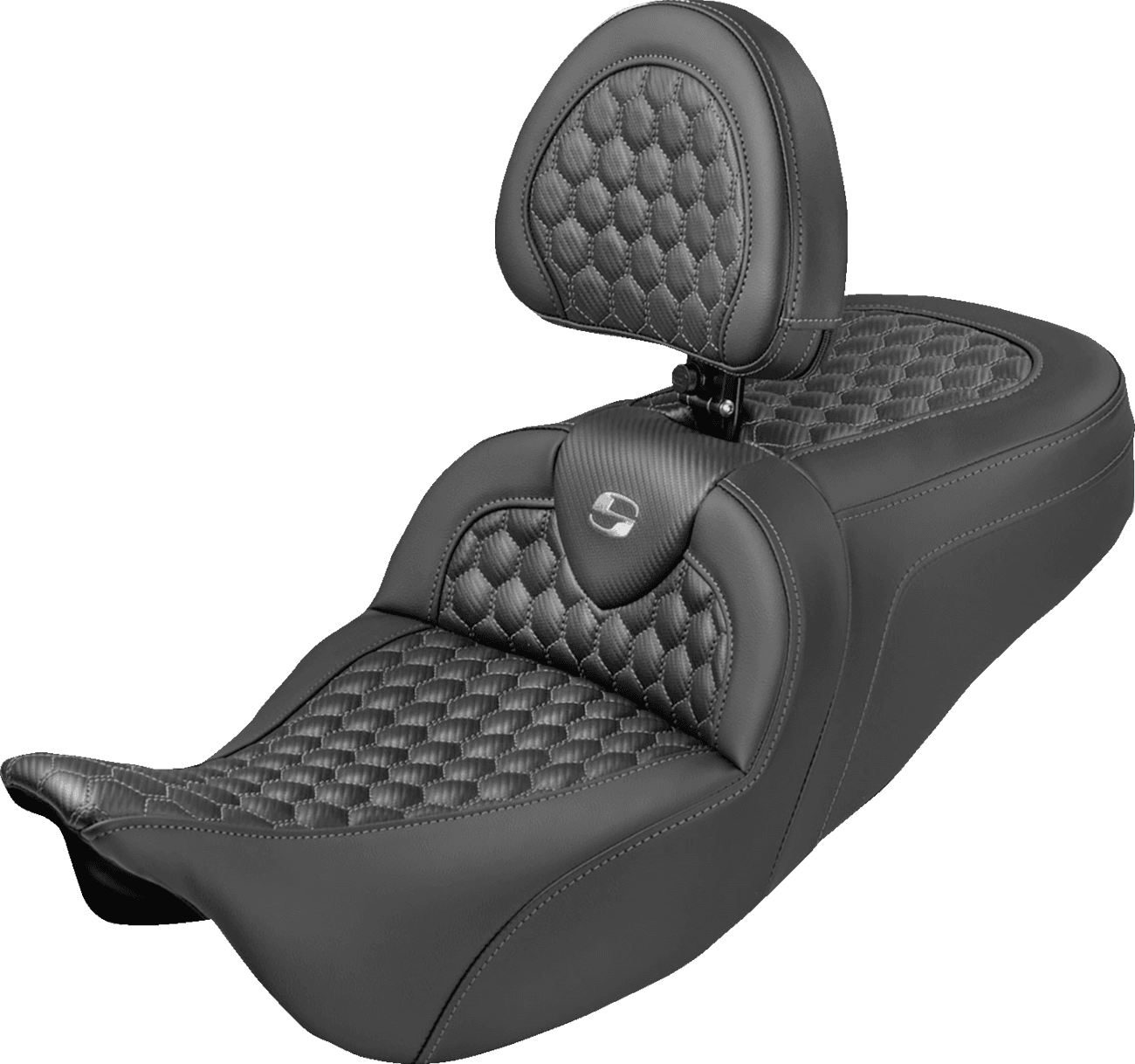 SADDLEMEN 0801-2371 Extended Reach RoadSofa™ Seat - Honeycomb - Gray Stitch - with Backrest - FLH/FLT '08-'25