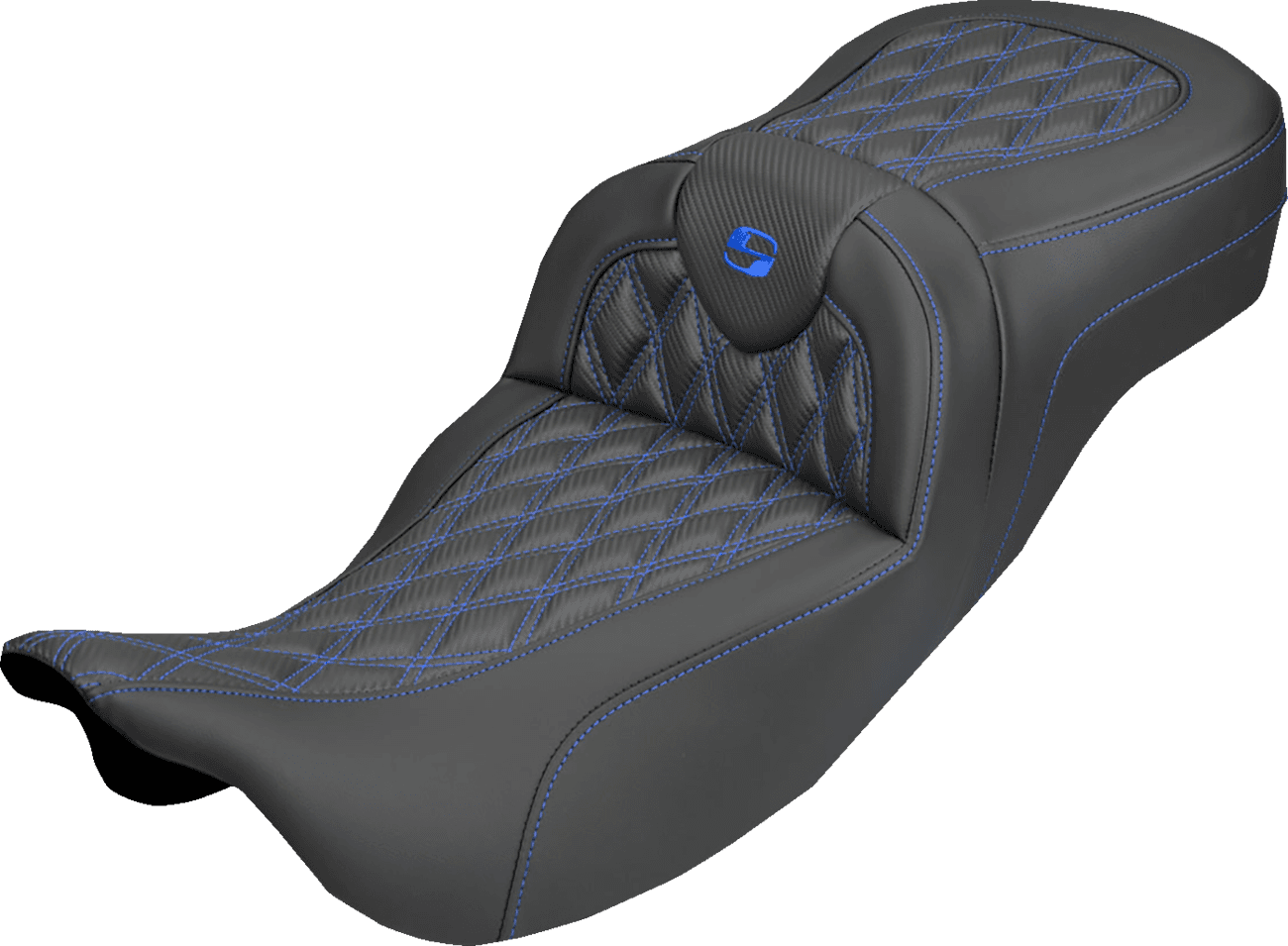 SADDLEMEN 08012388 Extended Reach Roadsofa™ Carbon Fiber Seat - Lattice - Blue Stitch - Without Backrest - FL '08-'25