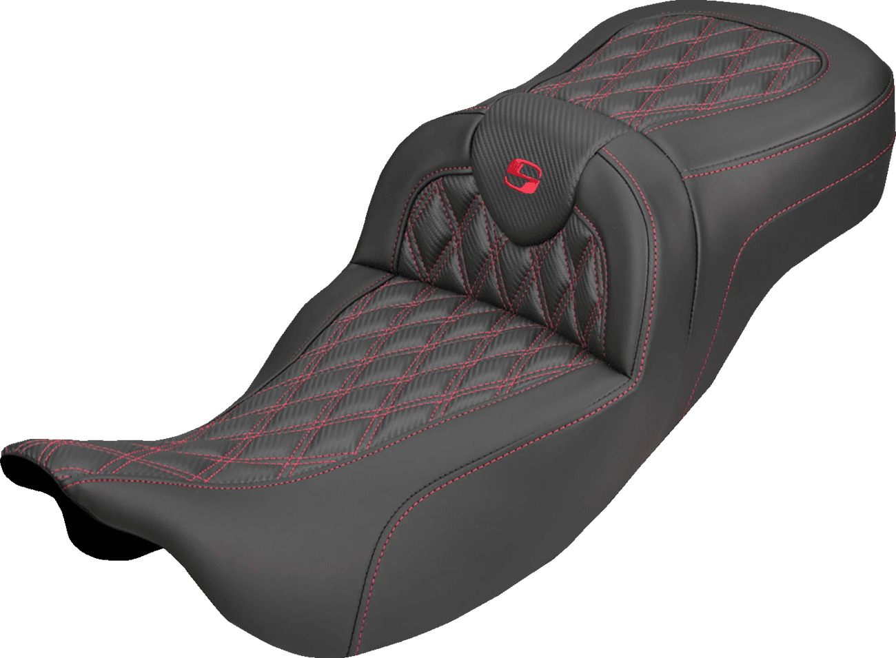 SADDLEMEN 08012391 Extended Reach Roadsofa™ Carbon Fiber Seat - Lattice - Red Stitch - Without Backrest - FL '08-'25