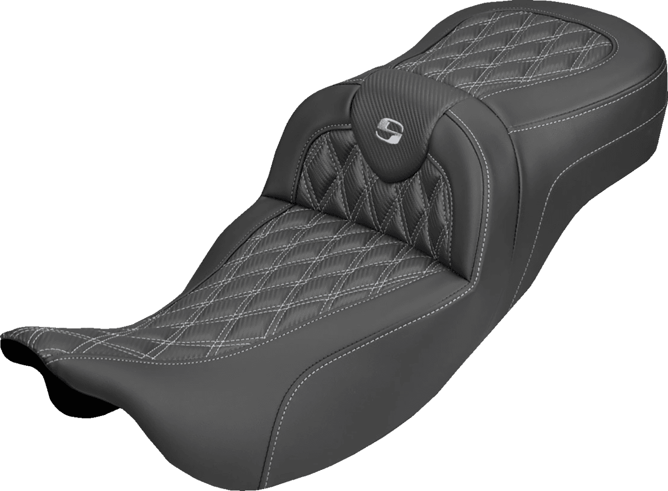 SADDLEMEN 08012392 Extended Reach Roadsofa™ Carbon Fiber Seat - Lattice - Silver Stitch - Without Backrest - FL '08-'25