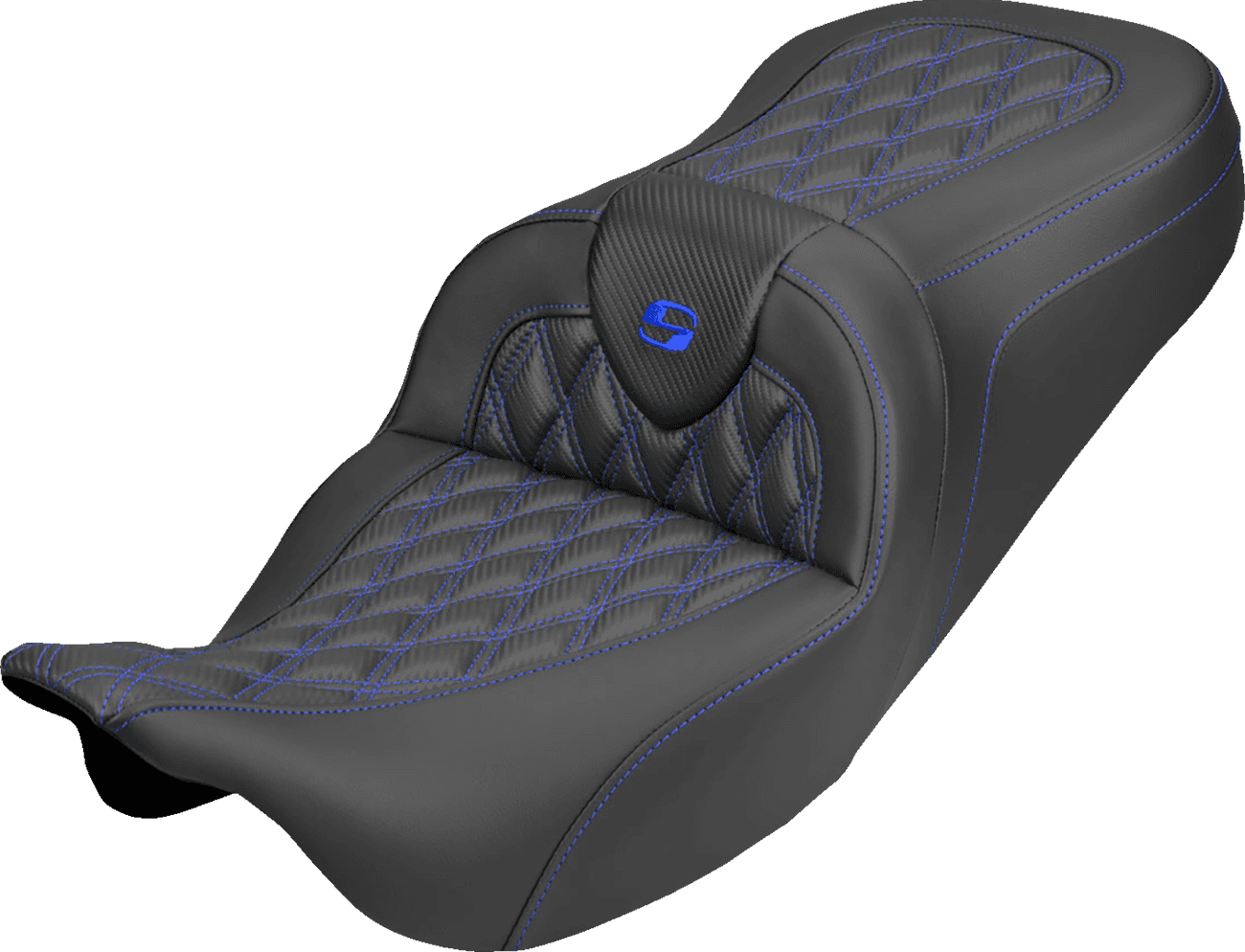 SADDLEMEN 08012402 Roadsofa™ Carbon Fiber Seat - Lattice - Blue Stitch - Without Backrest - FLH/FLT '08-'25