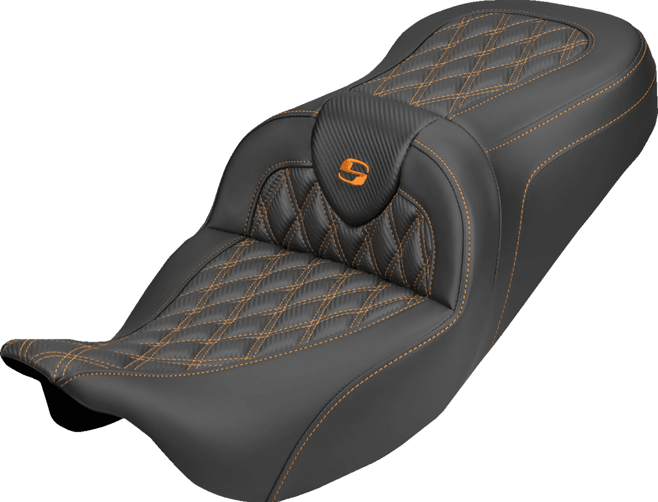 SADDLEMEN 08012404 Roadsofa™ Carbon Fiber Seat - Lattice - Orange Stitch - Without Backrest - FLH/FLT '08-'25