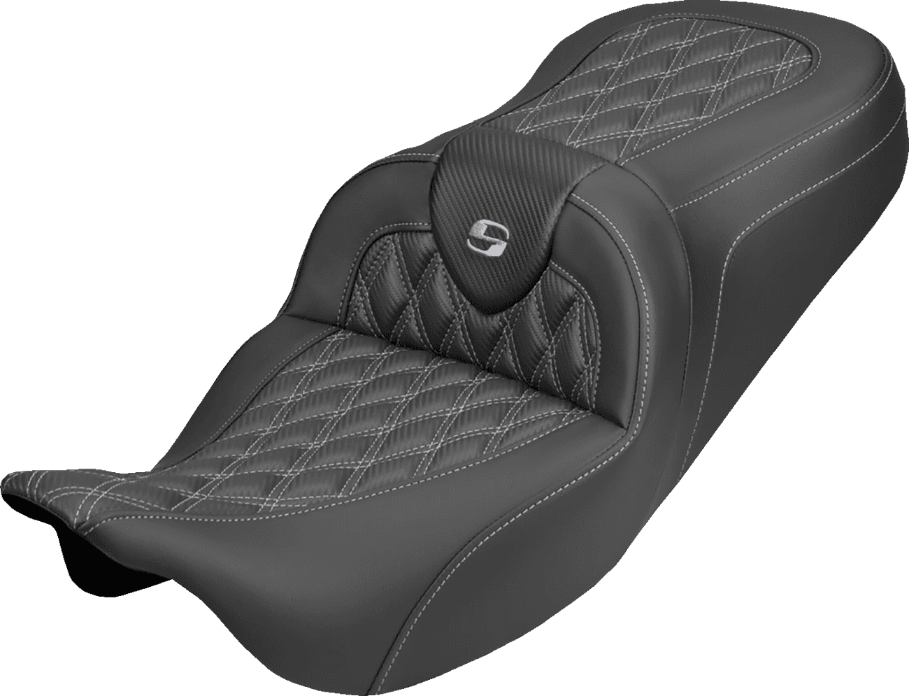 SADDLEMEN 08012406 Roadsofa™ Carbon Fiber Seat - Lattice - Silver Stitch - Without Backrest - FLH/FLT '08-'25