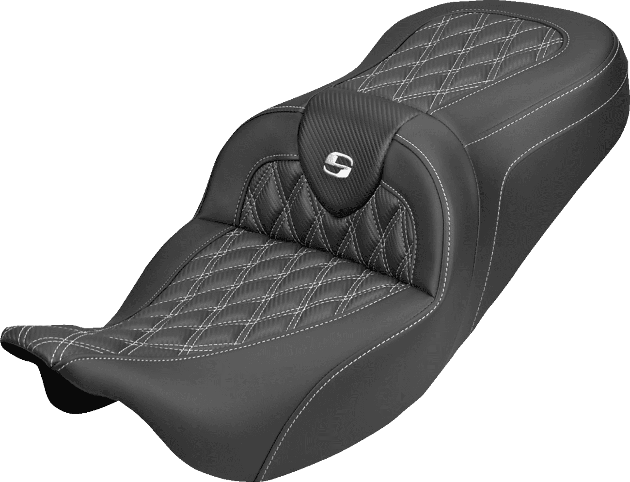 SADDLEMEN 08012407 Roadsofa™ Carbon Fiber Seat - Lattice - White Stitch - Without Backrest - FLH/FLT '08-'25