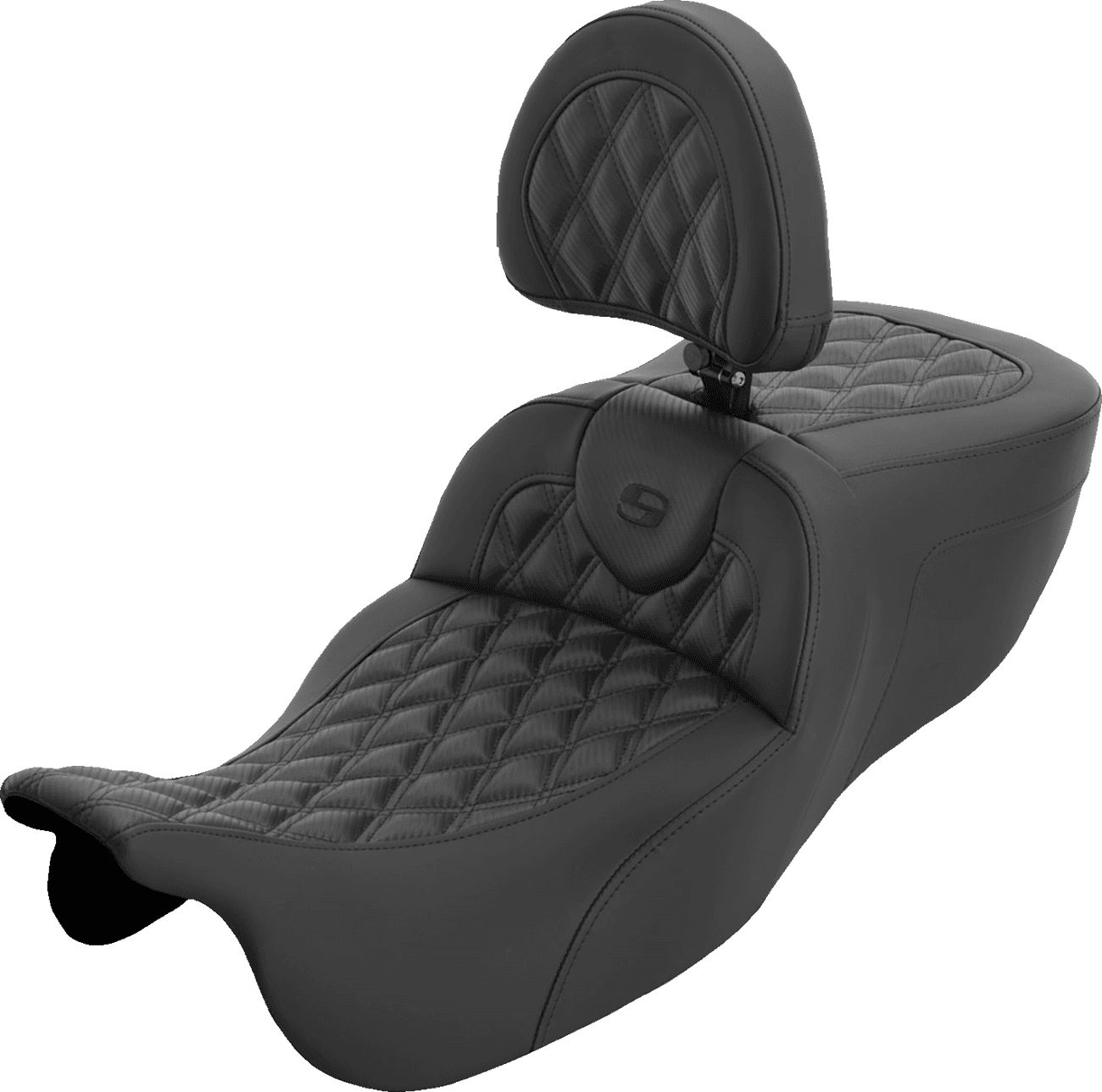 SADDLEMEN 08012423 Roadsofa™ Extended Reach Seat - with Backrest - Carbon Fiber Lattice Stitch - FLRT/FLTRT '15-'25