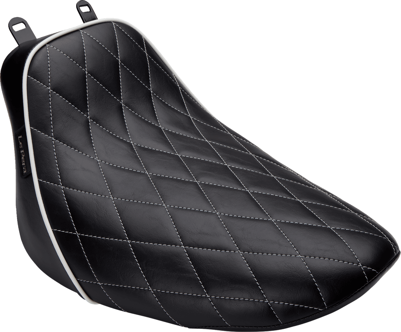 LE PERA 0802-1338 Bare Bones Solo Seat - Diamond Stitch w/ White Stitching/Piping - Black - Softail '18-'23