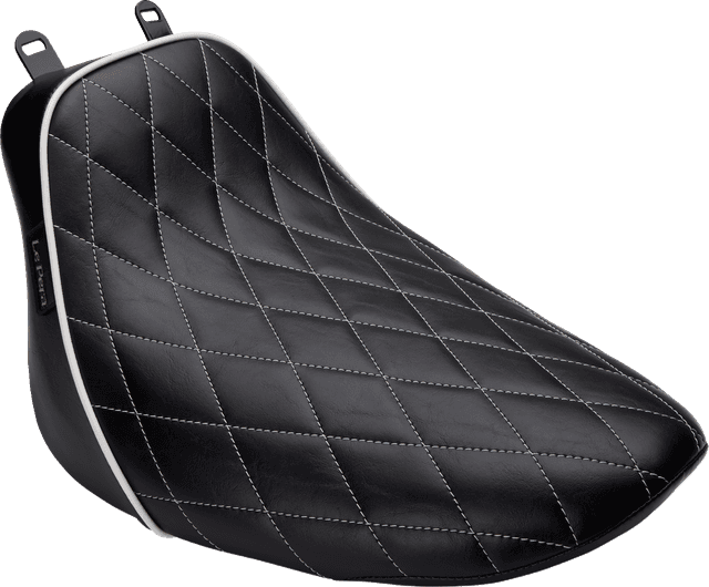 LE PERA 0802-1338 Bare Bones Solo Seat - Diamond Stitch w/ White Stitching/Piping - Black - Softail '18-'23 — image 1 of 2