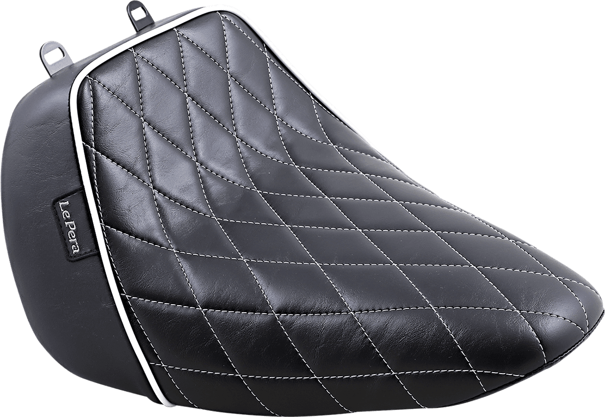 LE PERA 0802-1387 Bare Bones Solo Seat - Diamond Stitch w/ White Stitching/Piping - Black - FLFB '18-'23