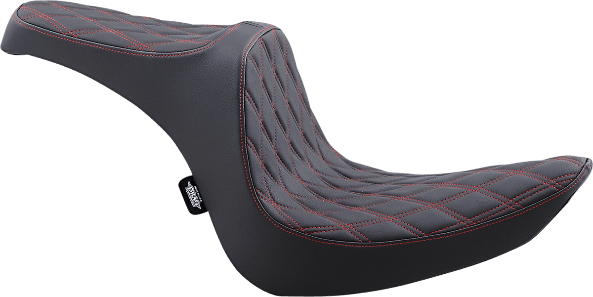DRAG SPECIALTIES SEATS 0802-1440 Predator III 2-Up Seat - Vinyl - Double Diamond - Red Stitching - Softail '06-'17