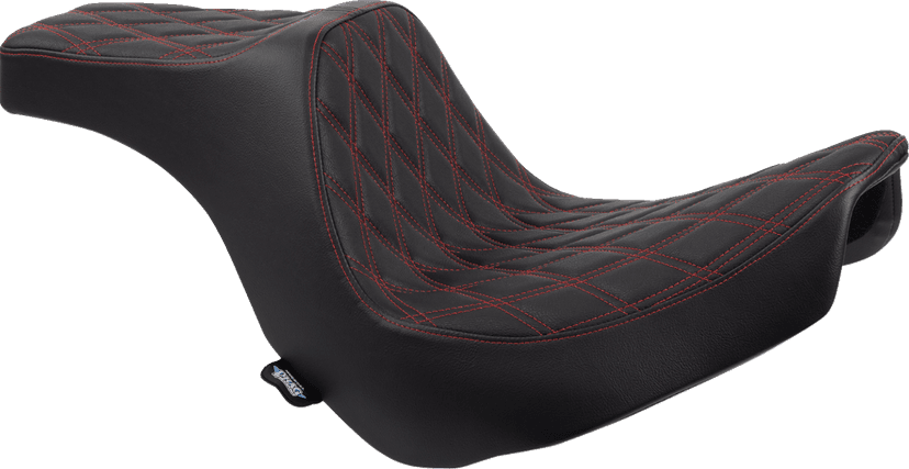 DRAG SPECIALTIES SEATS 0802-1492 Predator III 2-Up Seat - Vinyl - Double Diamond - Red Stitching - FL/FX '18-'24 — image 1 of 4