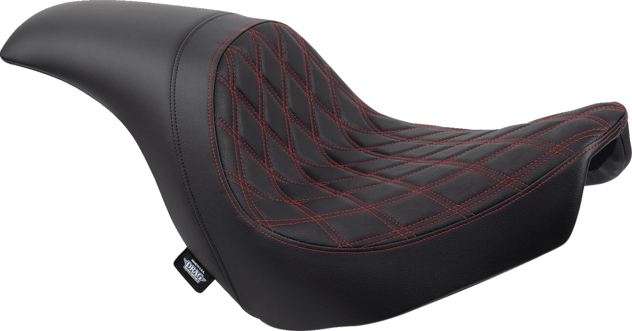 DRAG SPECIALTIES SEATS 0802-1519 Predator Seat - Double Diamond w/ Red Sitching - Vinyl - FLSB/FXLR '18-'23
