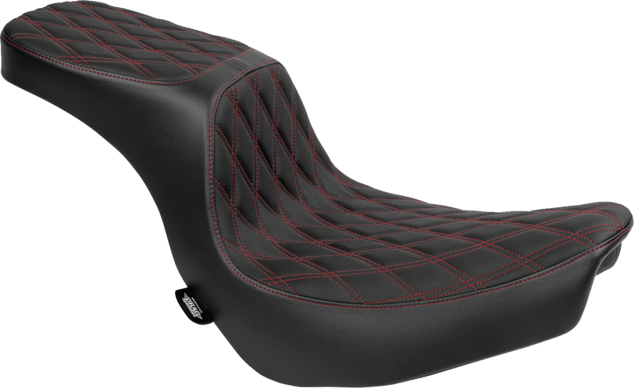 DRAG SPECIALTIES SEATS 0802-1637 Predator 2-Up Seat - Vinyl - Double Diamond - Red Stitching - FLSB/FXLRS '18-'24