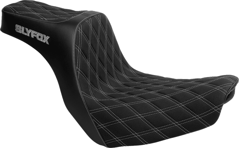 SLYFOX 08021672 High Noon Seat - Double Diamond - Silver Logo - Silver Stitch - FL/FX '18-'25 — image 1 of 2