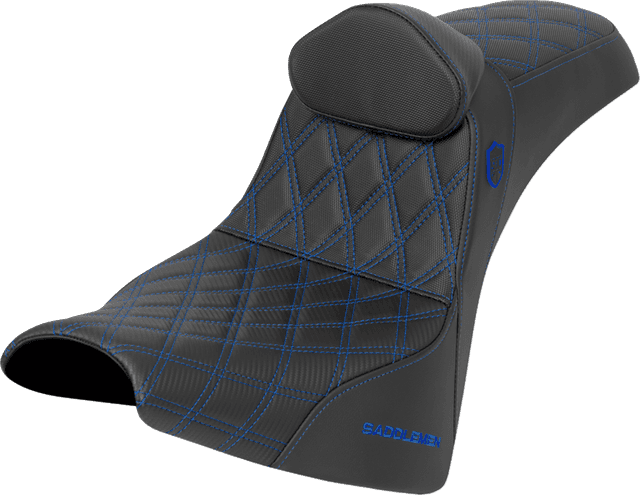 SADDLEMEN 0802-1692 Pro Series SDC Performance Seat - w/ Backrest - Blue Stitch - Gripper - FXBB/FXST '18-'25