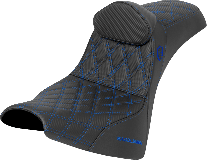 SADDLEMEN 0802-1692 Pro Series SDC Performance Seat - w/ Backrest - Blue Stitch - Gripper - FXBB/FXST '18-'25