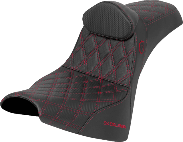 SADDLEMEN 0802-1694 Pro Series SDC Performance Seat - w/ Backrest - Red Stitch - Gripper - FXBB/FXST '18-'25