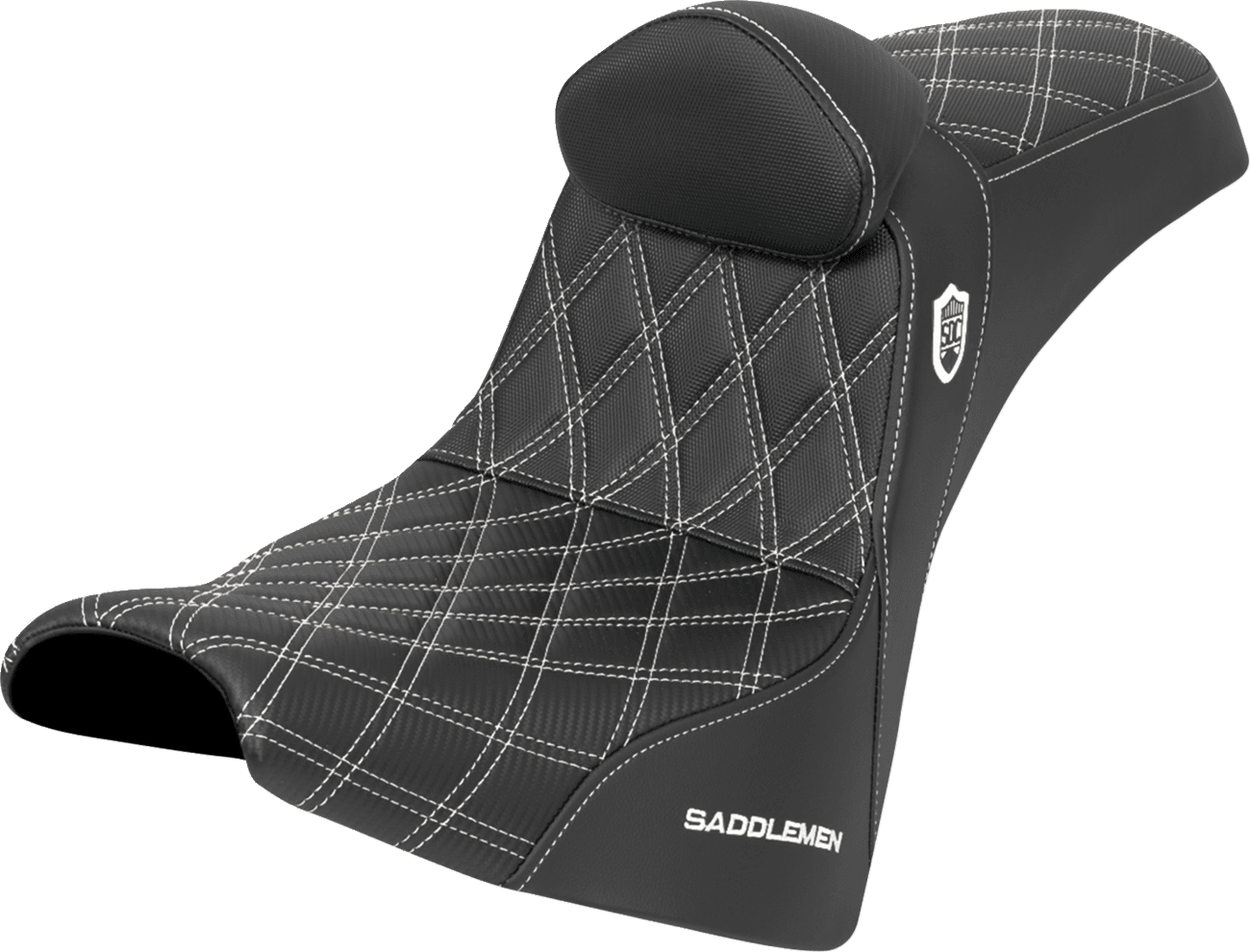 SADDLEMEN 0802-1696 Pro Series SDC Performance Seat - w/ Backrest - White Stitch - Gripper - FXBB/FXST '18-'25