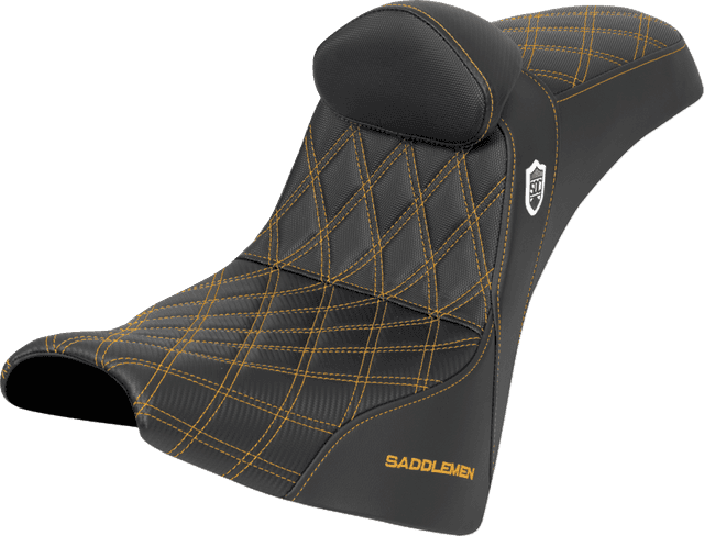 SADDLEMEN 0802-1697 Pro Series SDC Performance Seat - w/ Backrest - Gold Stitch - Gripper - FXBB/FXST '18-'25