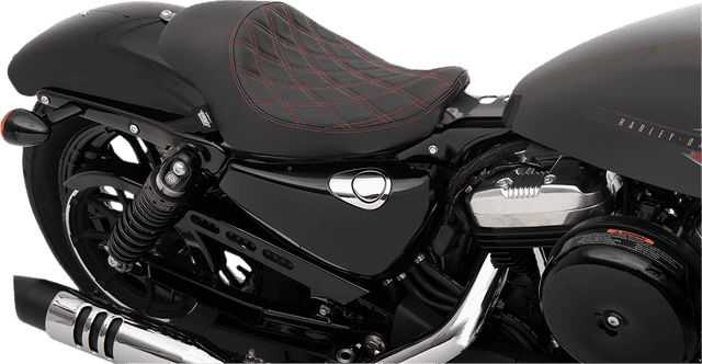 DRAG SPECIALTIES SEATS 0804-0746 3/4 Solo Seat - Double Diamond - Black w/ Red Stitching - XL '04-'22 — image 3 of 3