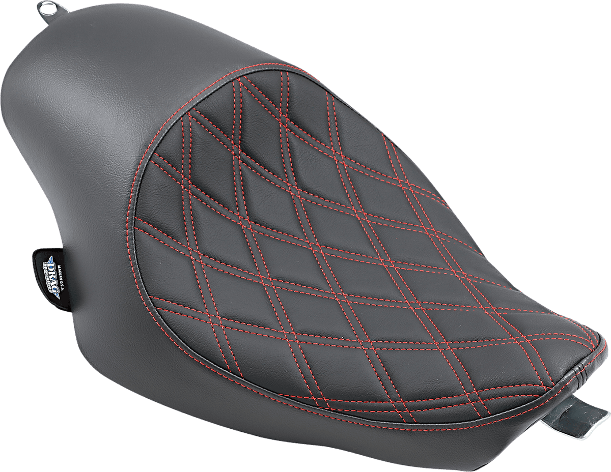 DRAG SPECIALTIES SEATS 0804-0746 3/4 Solo Seat - Double Diamond - Black w/ Red Stitching - XL '04-'22