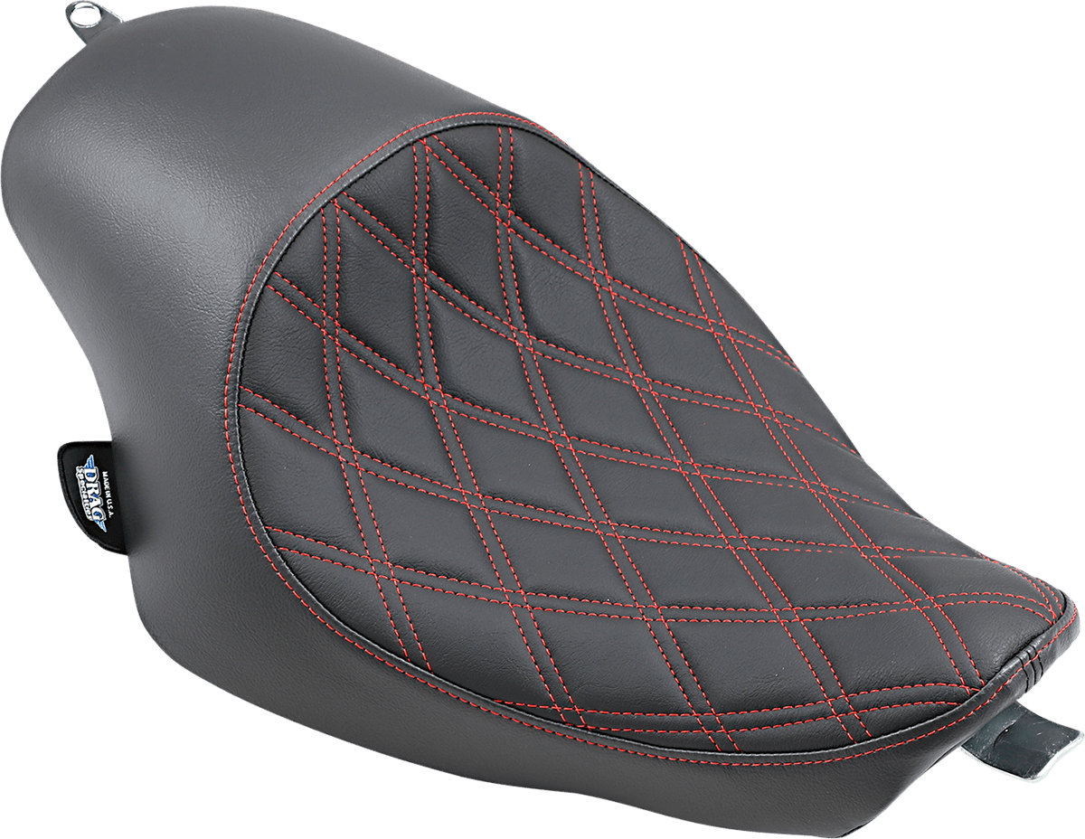 DRAG SPECIALTIES SEATS 0804-0746 3/4 Solo Seat - Double Diamond - Black w/ Red Stitching - XL '04-'22