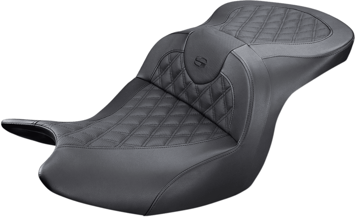 SADDLEMEN 0810-2080 Seat - Roadsofa™ - Without Backrest - Full Lattice Stitch - Black GL '18-'24