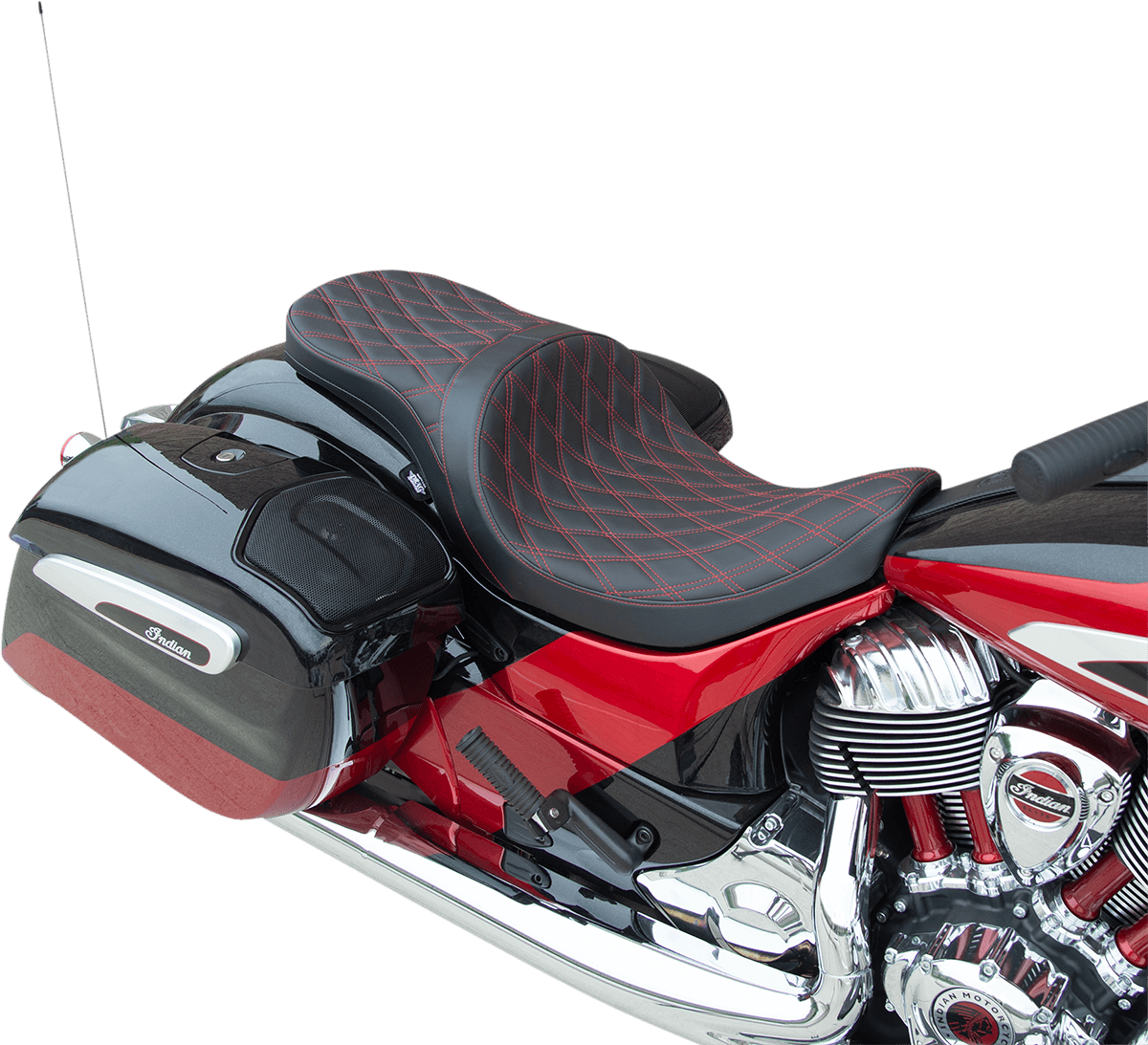 DRAG SPECIALTIES SEATS 0810-2261 Low Profile Touring Seat - Double Diamond w/ Red Stitching - Indian '14-'22