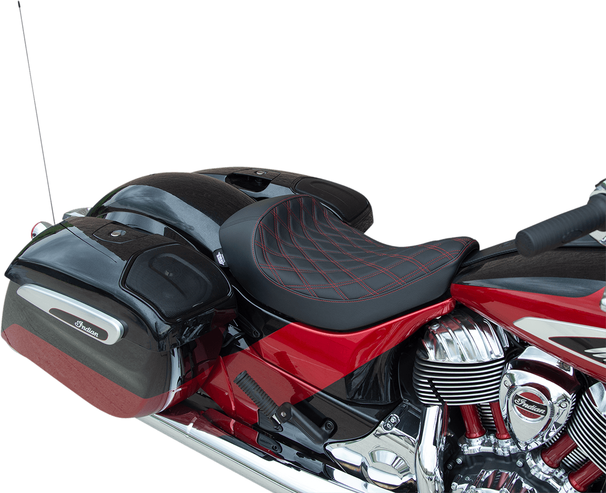 DRAG SPECIALTIES SEATS 0810-2269 Solo Seat - Double Diamond - Red Stitching - Indian'14-'22