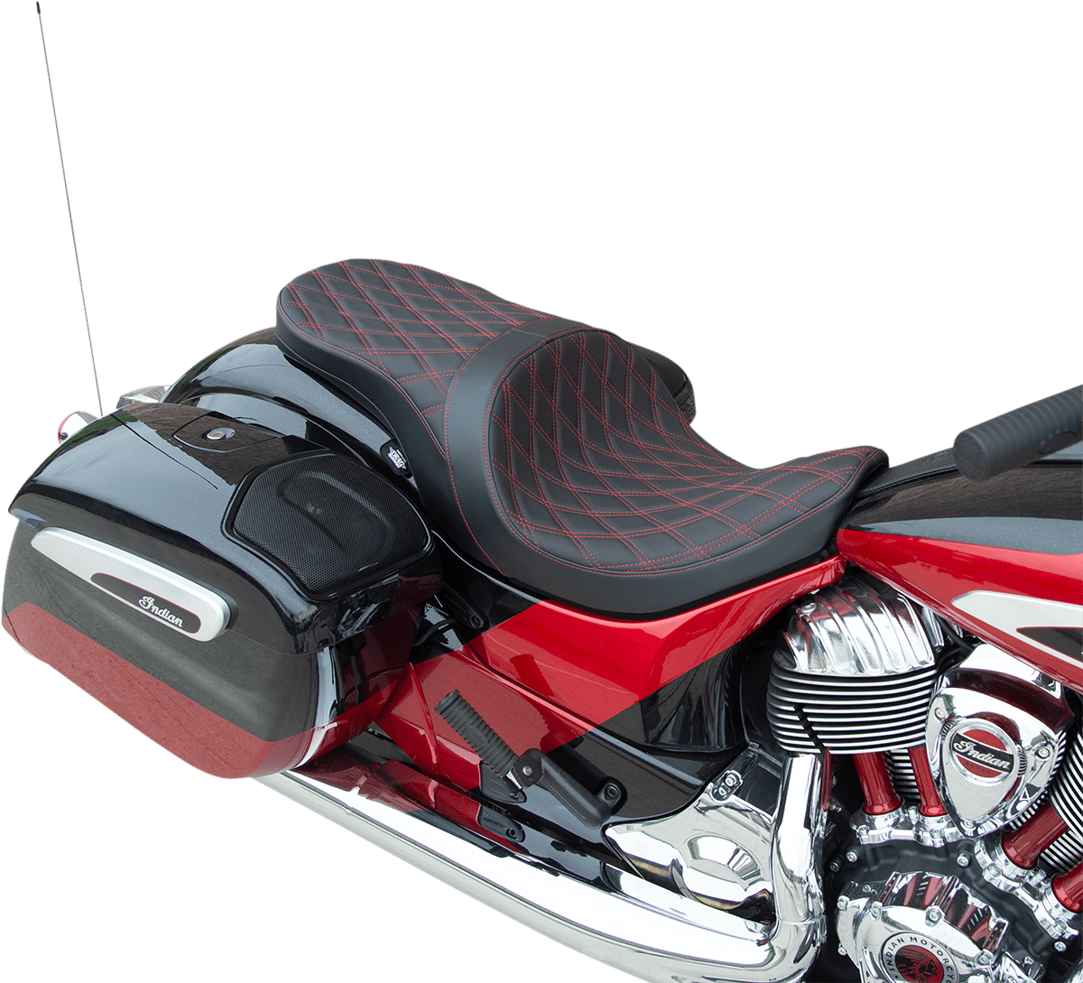 DRAG SPECIALTIES SEATS 0810-2276 Low Profile Touring Seat - Double Diamond - Red Stitch - Solar Reflective - Indian '14-'22