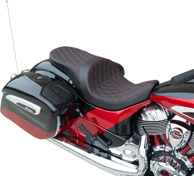 DRAG SPECIALTIES SEATS 0810-2276 Low Profile Touring Seat - Double Diamond - Red Stitch - Solar Reflective - Indian '14-'22