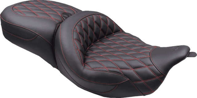 MUSTANG 0810-2491 Super Touring Seat - Double Diamond - American Beauty Red Stitch FLH/FLT '08-'25