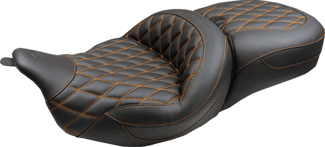 MUSTANG 0810-2493 Super Touring Seat - Double Diamond - Mandarin Orange Stitch FLH/FLT '08-'25