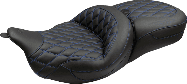 MUSTANG 0810-2494 Super Touring Seat - Double Diamond - Sky Blue Stitch FLH/FLT '08-'25