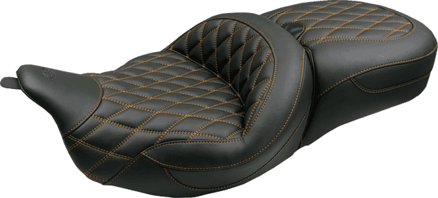 MUSTANG 0810-2495 Super Touring Seat - Double Diamond - Toast Stitch FLH/FLT '08-'25