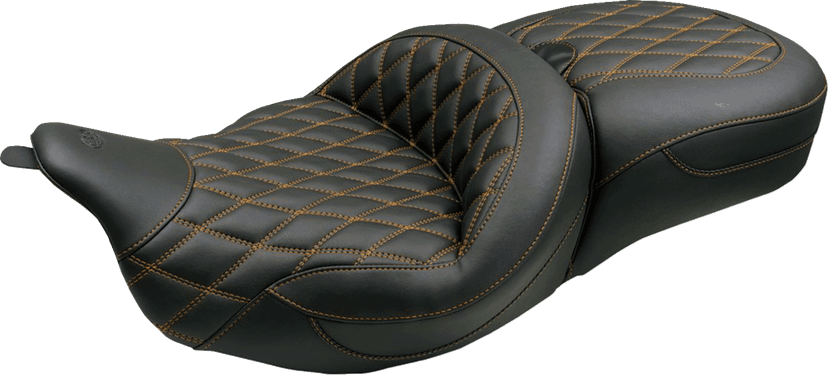 MUSTANG 0810-2495 Super Touring Seat - Double Diamond - Toast Stitch FLH/FLT '08-'25