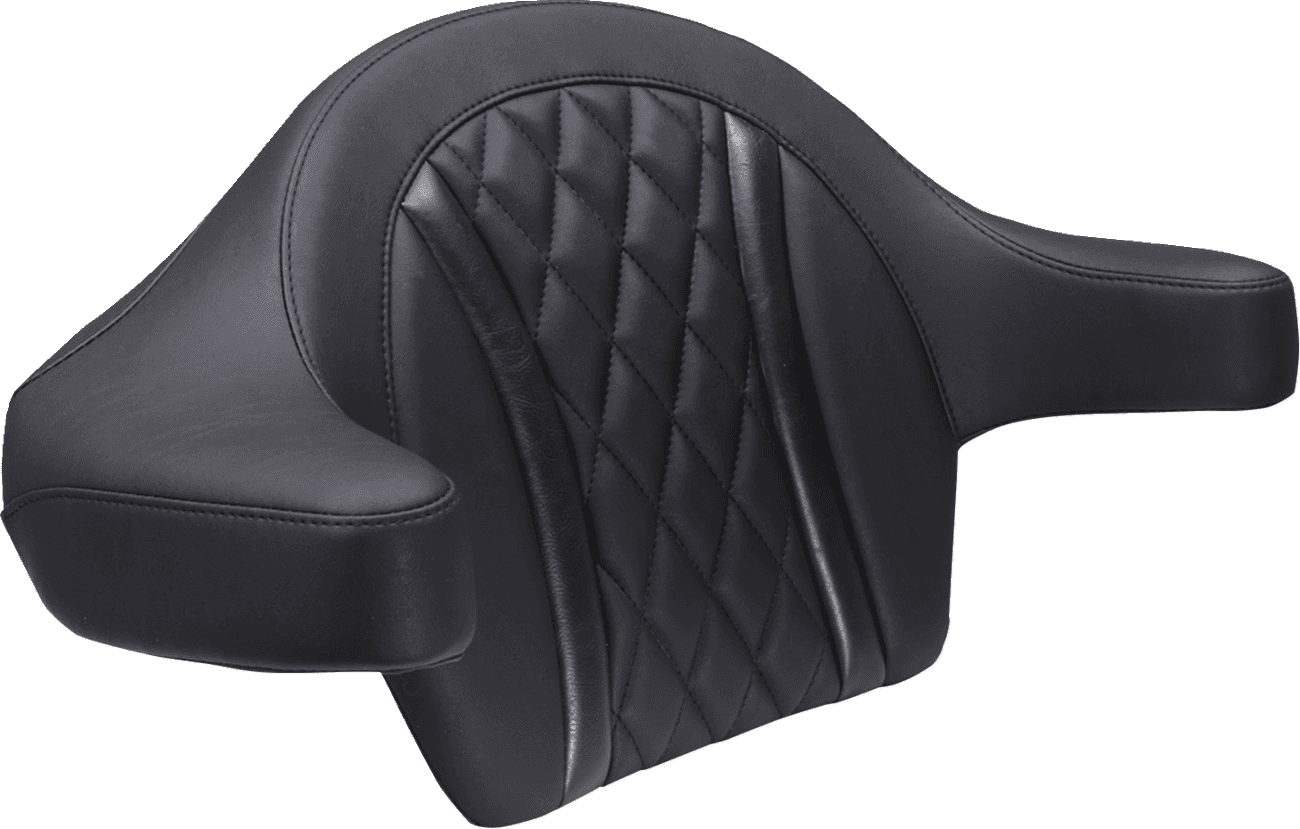 MUSTANG 0822-0635 Deluxe Extended Arm Wrap-around Backrest - Diamond - Black Stitch - FLT/FLH '23-'25