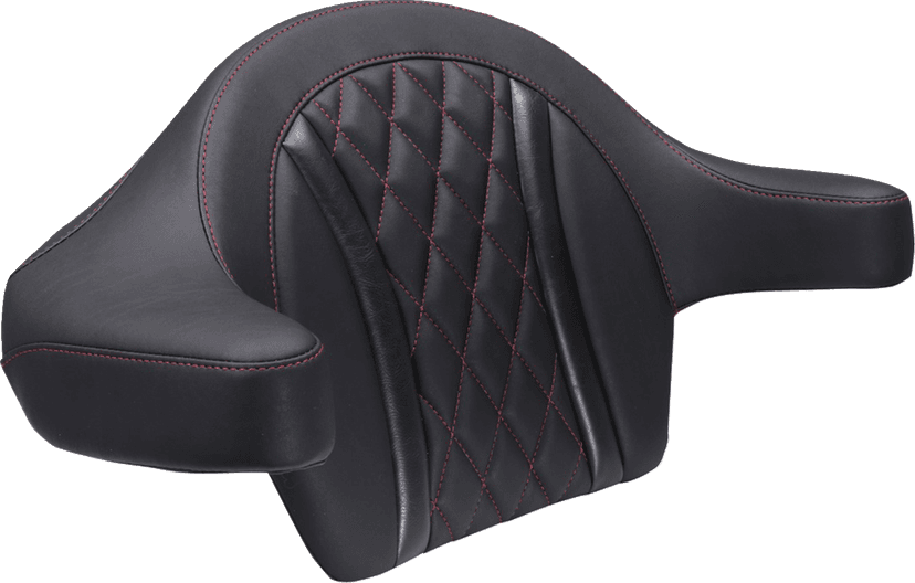 MUSTANG 0822-0636 Deluxe Extended Arm Wrap-around Backrest - Diamond - Dark Cherry Stitch - FLT/FLH '23-'25