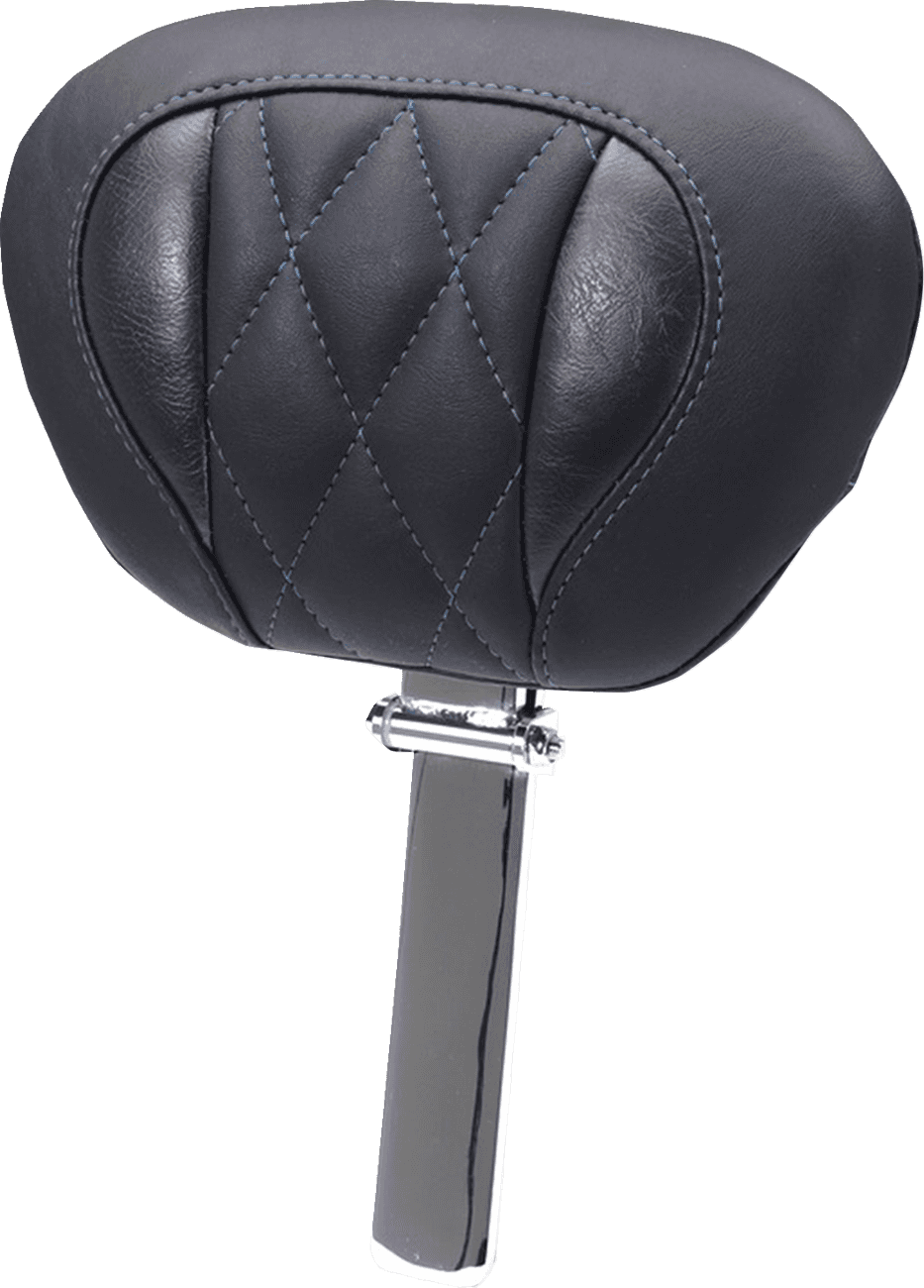 MUSTANG 0822-0654 Deluxe Driver Backrest - Diamond - Sky Blue Stitching - FLT/FLH '23-'25