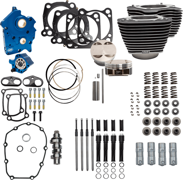 S&S CYCLE 09040136 Power Pack - Oil Cooled - 550C - Wrinkle Black w/Highlight - Black Pushrod Tubes - M8