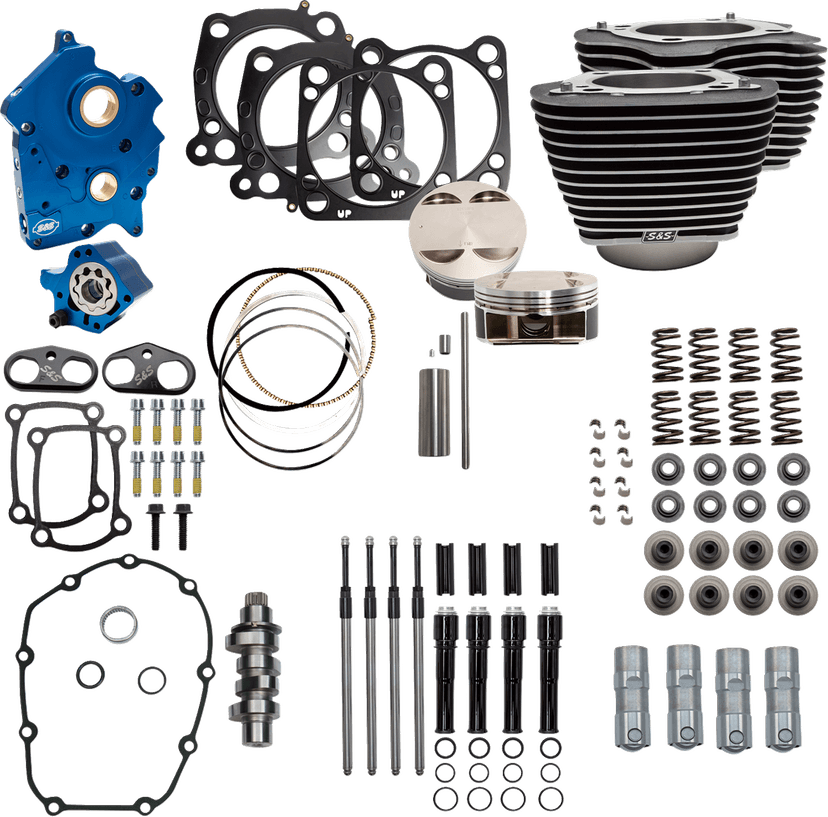 S&S CYCLE 09040136 Power Pack - Oil Cooled - 550C - Wrinkle Black w/Highlight - Black Pushrod Tubes - M8