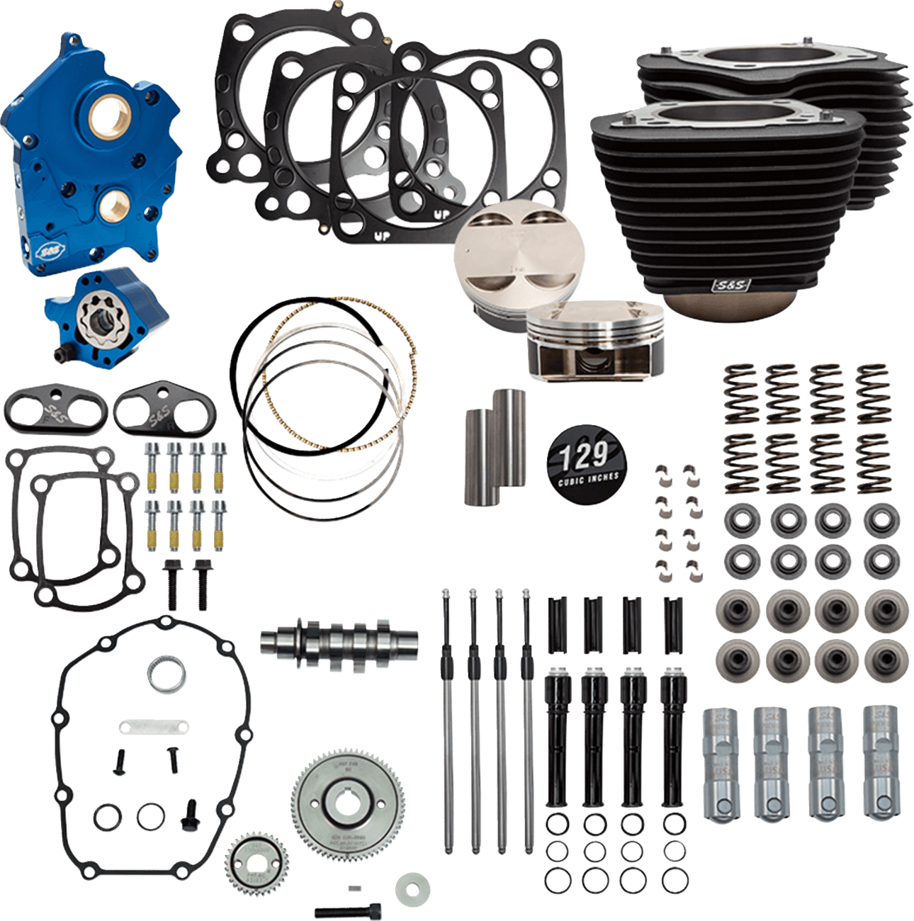 S&S CYCLE 09040157 129" Power Pack - 550 Gear Drive - Oil Cooled - Wrinkle Black w/o Highlight Fins - 107" M8