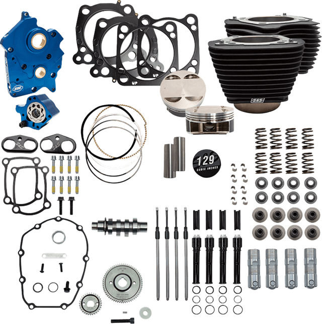 S&S CYCLE 09040157 129" Power Pack - 550 Gear Drive - Oil Cooled - Wrinkle Black w/o Highlight Fins - 107" M8