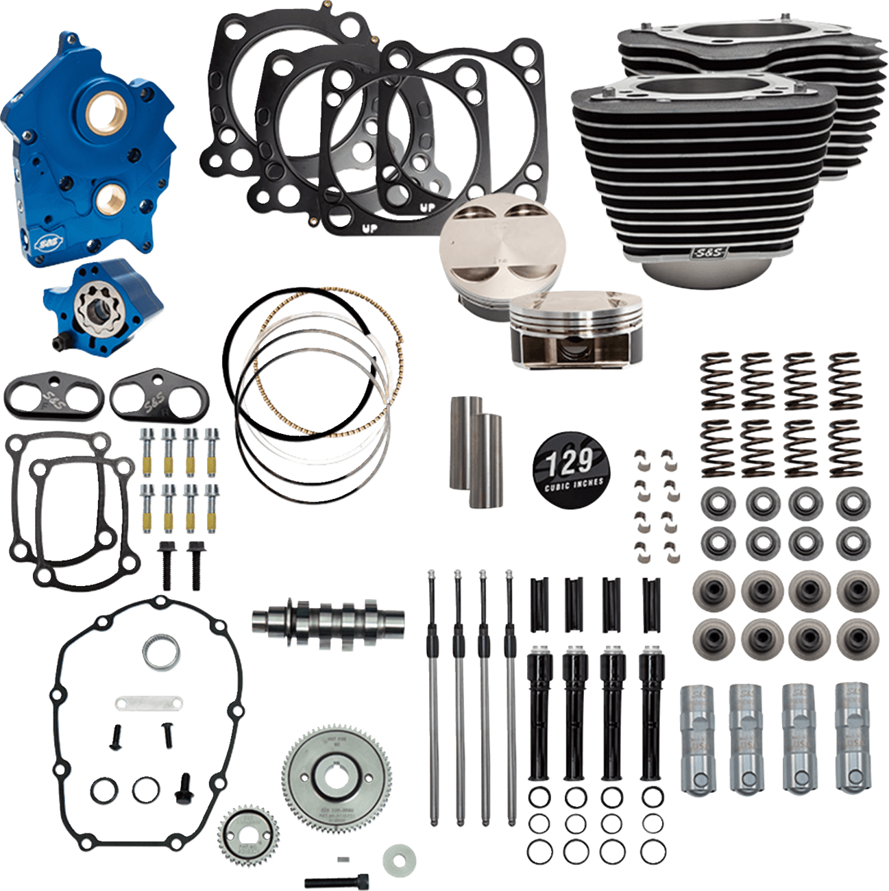 S&S CYCLE 09040158 129" Power Pack - 550 Gear Drive - Oil Cooled - Wrinkle Black w/Highlight Fins - 107" M8