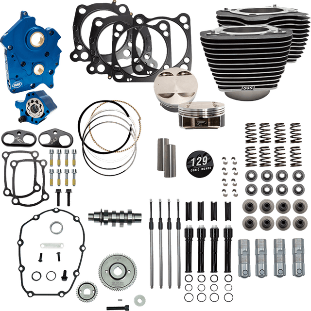 S&S CYCLE 09040158 129" Power Pack - 550 Gear Drive - Oil Cooled - Wrinkle Black w/Highlight Fins - 107" M8