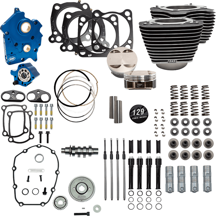 S&S CYCLE 09040158 129" Power Pack - 550 Gear Drive - Oil Cooled - Wrinkle Black w/Highlight Fins - 107" M8