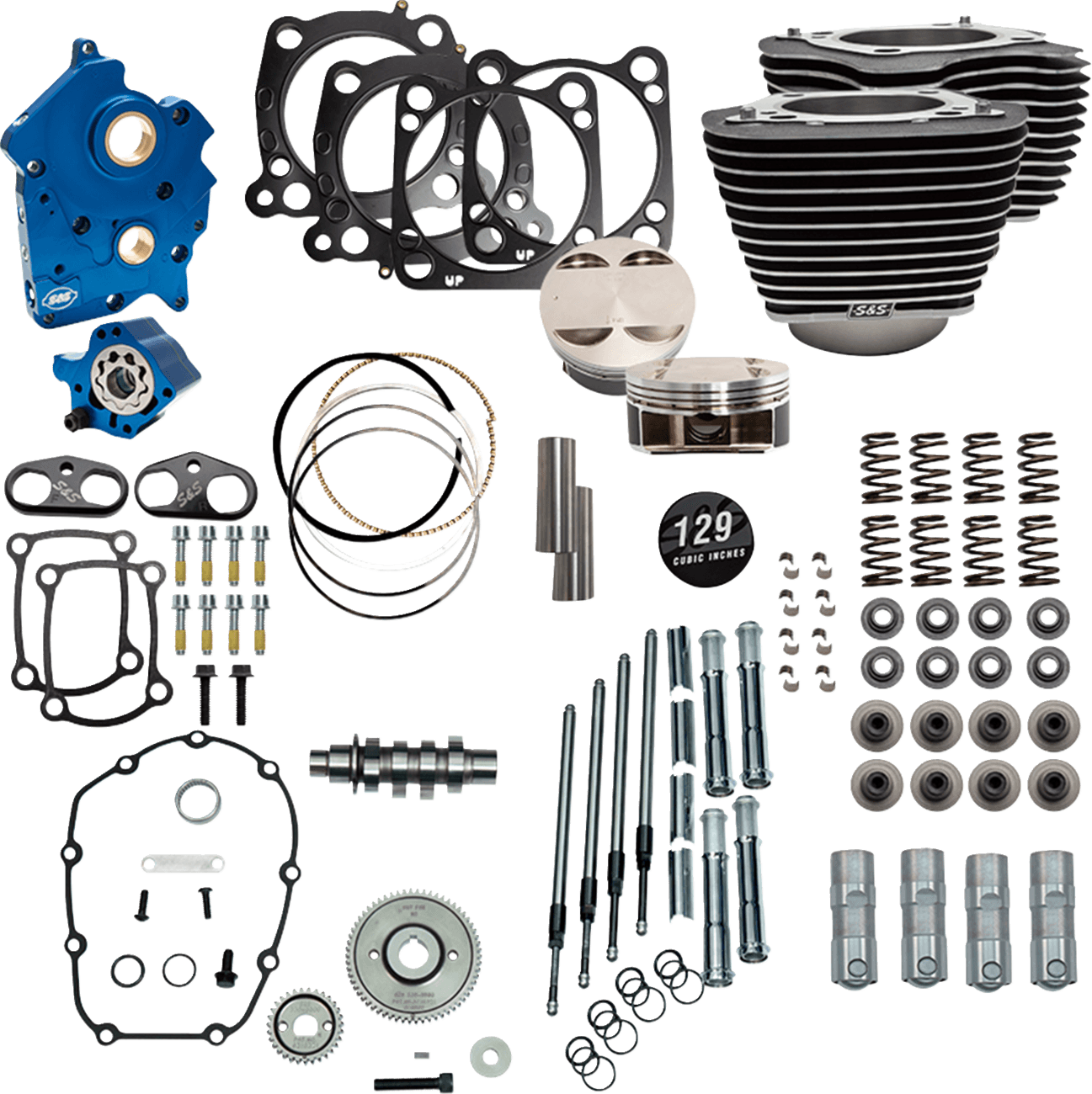 S&S CYCLE 09040159 129" Power Pack - 550 Gear Drive - Oil Cooled - Wrinkle Black w/Highlight Fins - 107" M8