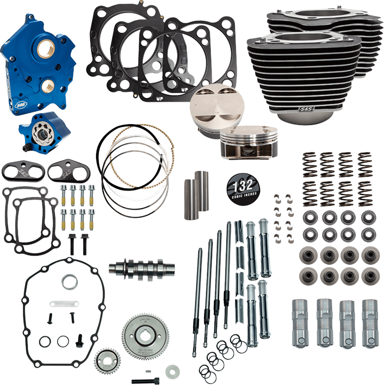 S&S CYCLE 09040161 132" Power Pack - 550 Gear Drive - Water Cooled - Wrinkle Black w/Highlight Fins - 114"/117" M8