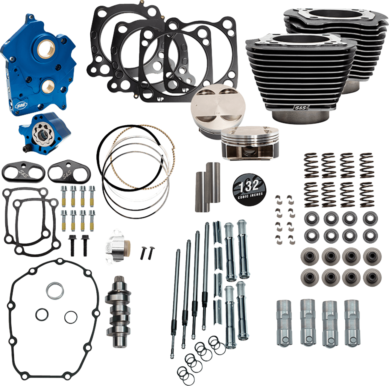 S&S CYCLE 09040162 132" Power Pack - 550 Chain Drive - Oil Cooled - Black Granite w/Highlight Fins - 114"/117" M8